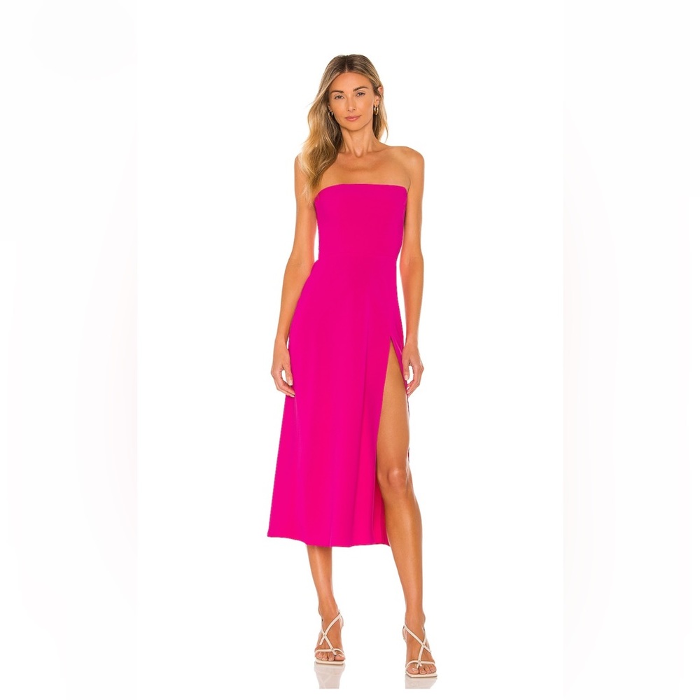 Hot Pink Amanda Uprichard High Slit Midi Dress - Neon Pink Revolve Dress